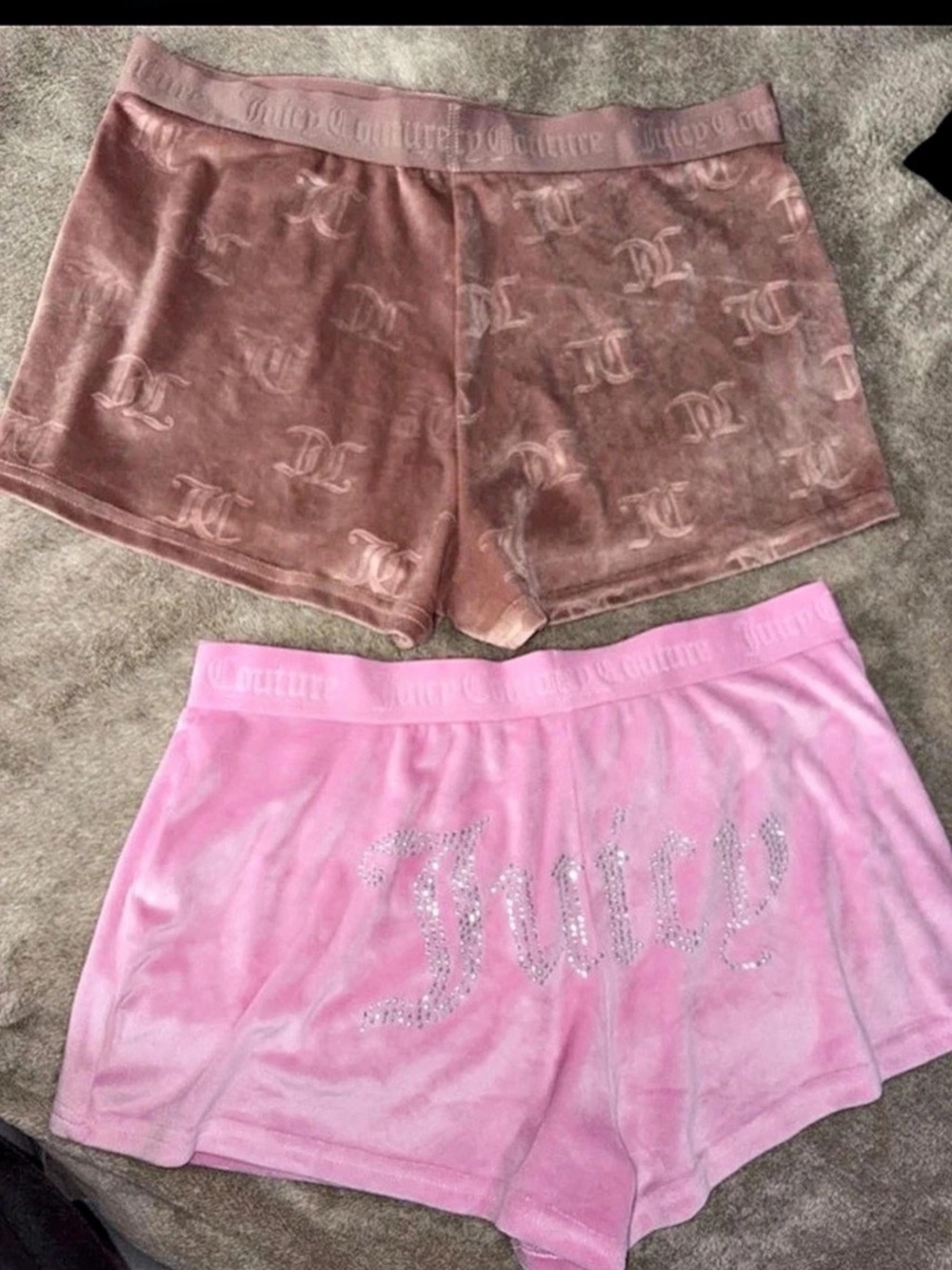 Juicy Couture OG Big Bling Velour Track Shorts Pink & Brown